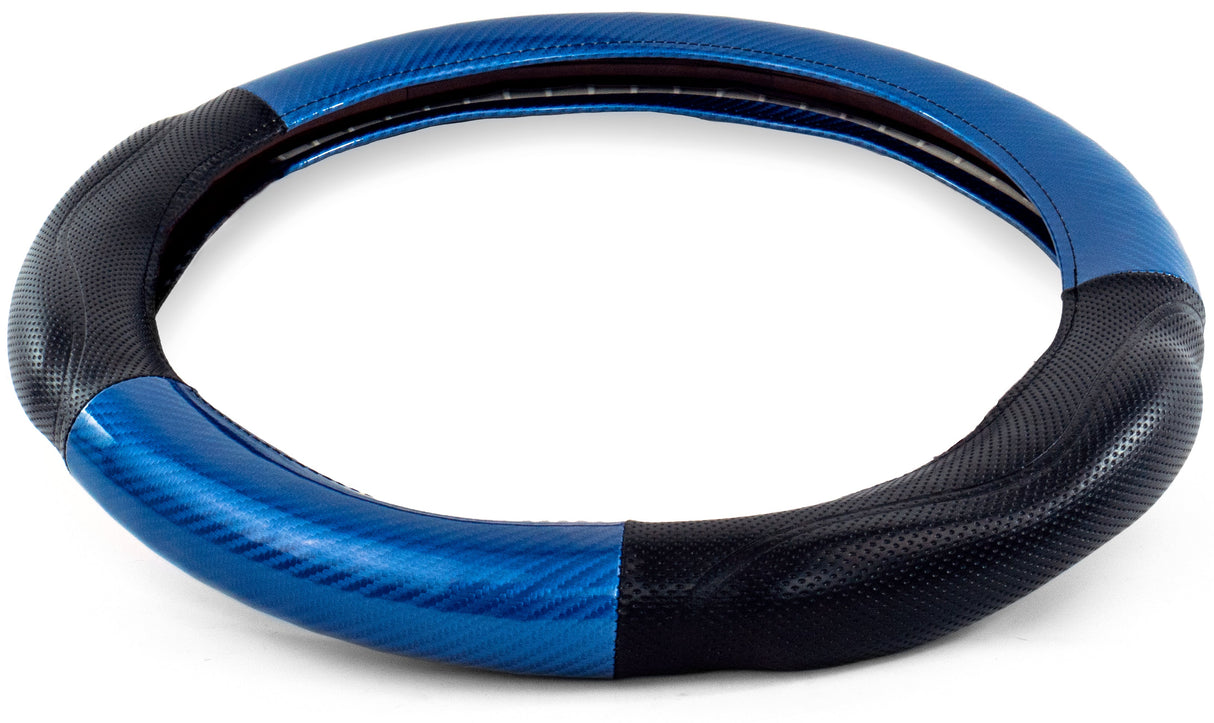 Semi Truck 18 Inch Carbon Fiber Blue w/Black Memory Foam Grips Steering Wheel Cover