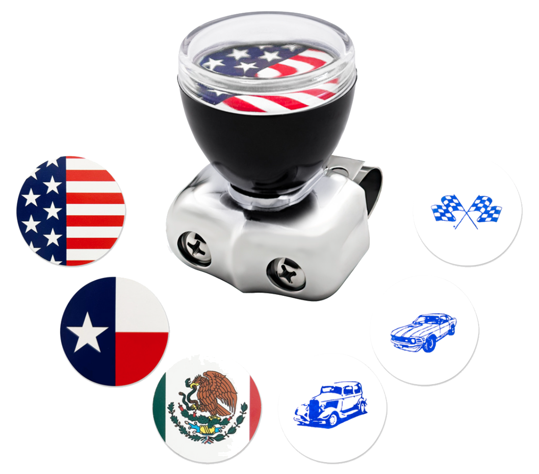 Spinner - Vintage Steering Wheel Spinner With Clear Removable Top & Additional Flag Inserts
