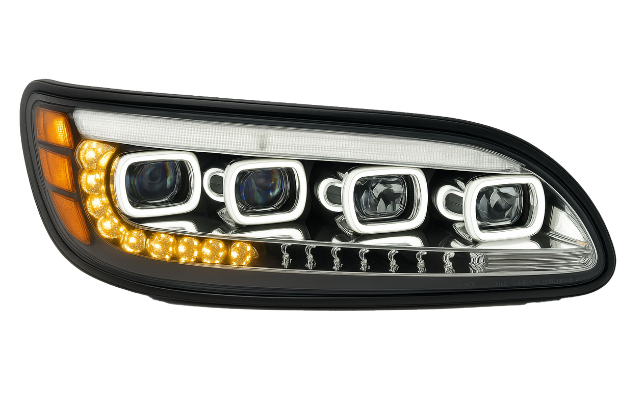 Peterbilt 382/384/386/387 LED Headlight With Halo and Sequential Turn Signal