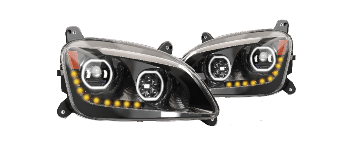 Peterbilt 587/579 2012-21' LED Headlight w/Halo & Sequential Turn Signal Black (Passenger)