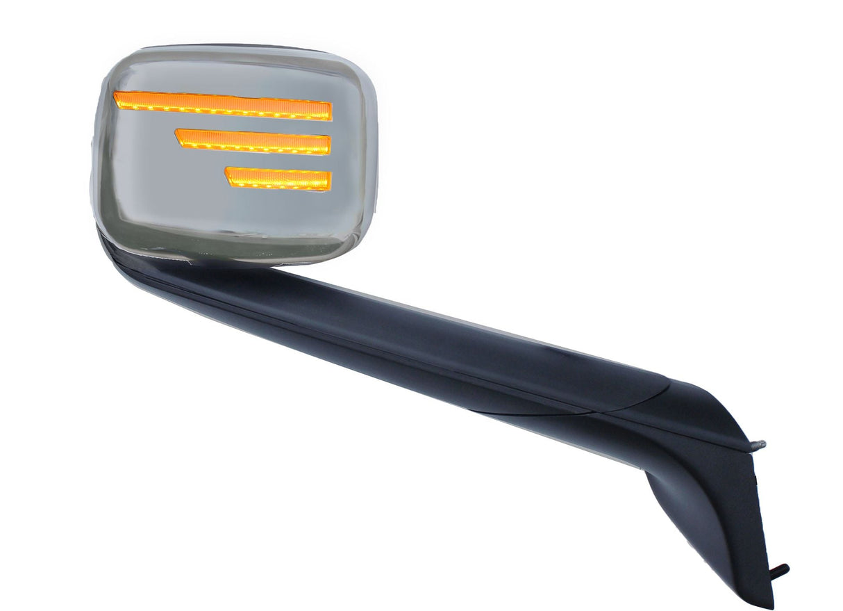 Chrome Hood Mirror Assembly w/Sequential Turn Signals - Freightliner Cascadia 18+ (Passenger)