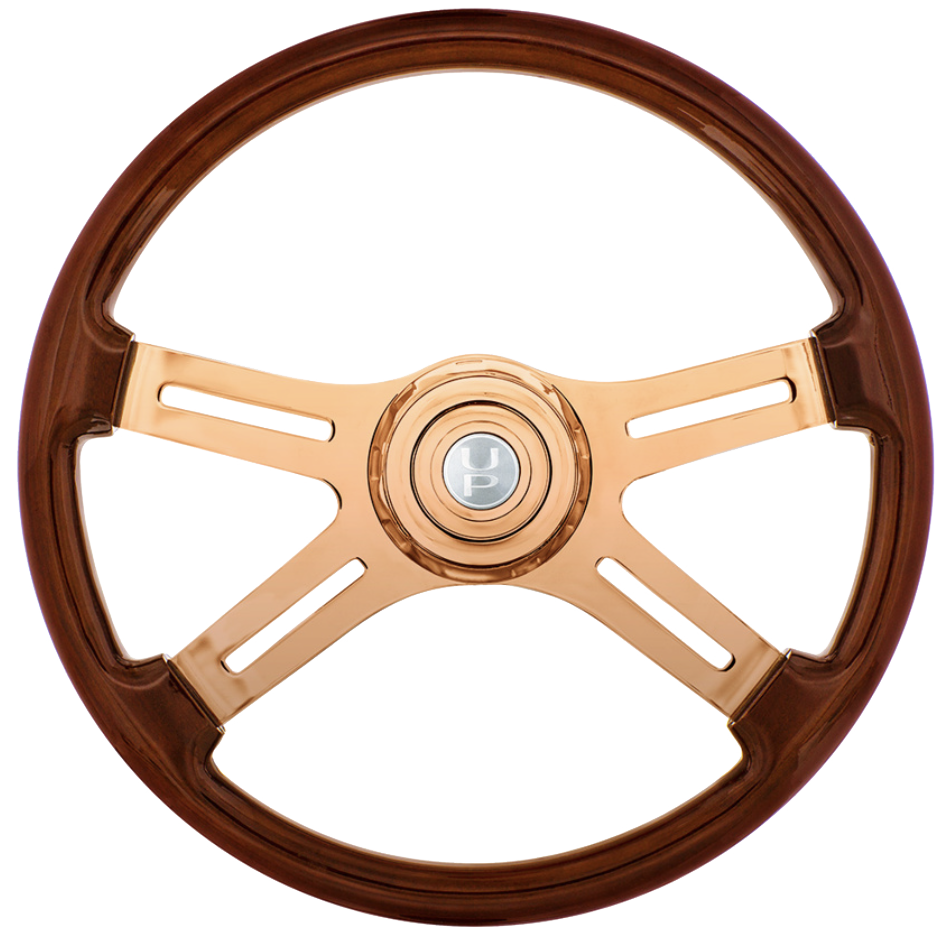 18" Rose Gold 4 Spoke Steering Wheel With Horn Button & Bezel-Wood Grain