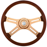 18" Rose Gold 4 Spoke Steering Wheel With Horn Button & Bezel-Wood Grain