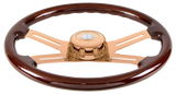 18" Rose Gold 4 Spoke Steering Wheel With Horn Button & Bezel-Wood Grain
