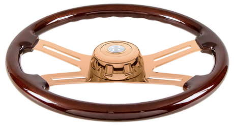 18" Rose Gold 4 Spoke Steering Wheel With Horn Button & Bezel-Wood Grain