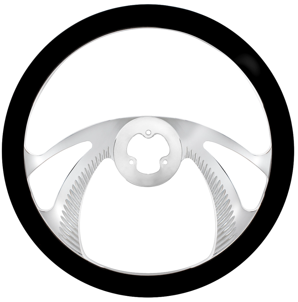 18" Chrome Aluminum "Scorpion" Style Steering Wheel With Black Leather Rim