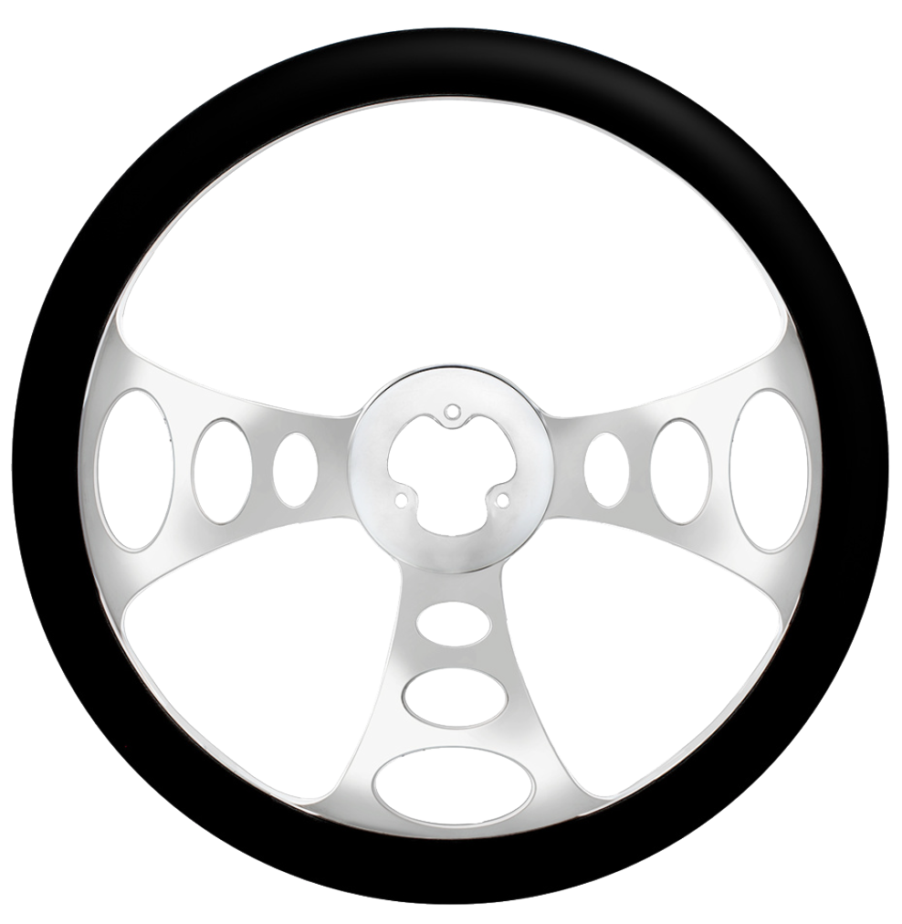 18" Chrome Aluminum "Chopper" Style Steering Wheel With Black Leather Rim