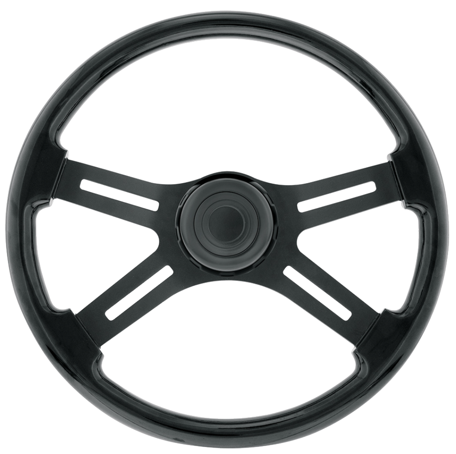 18" Matte Black 4 Spoke Steering Wheel With Horn Bezel & Button
