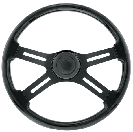 18" Matte Black 4 Spoke Steering Wheel With Horn Bezel & Button