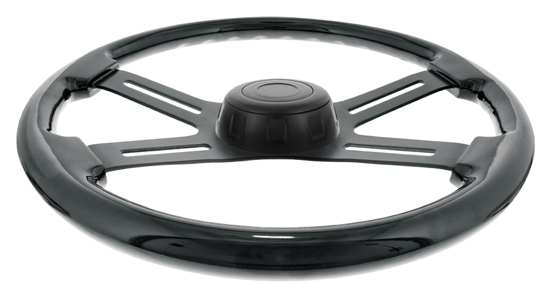 18" Matte Black 4 Spoke Steering Wheel With Horn Bezel & Button