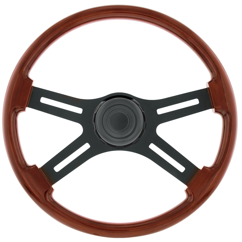 18" Matte Black 4 Spoke Steering Wheel With Horn Bezel & Button
