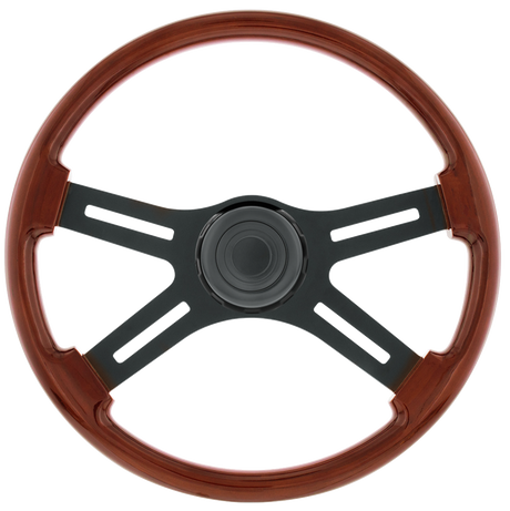 18" Matte Black 4 Spoke Steering Wheel With Horn Bezel & Button