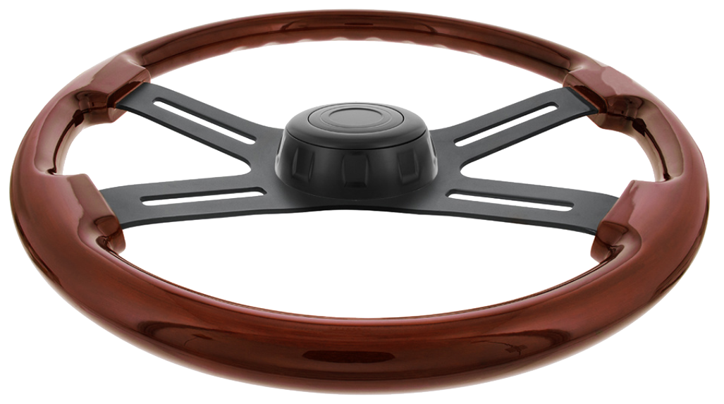 18" Matte Black 4 Spoke Steering Wheel With Horn Bezel & Button