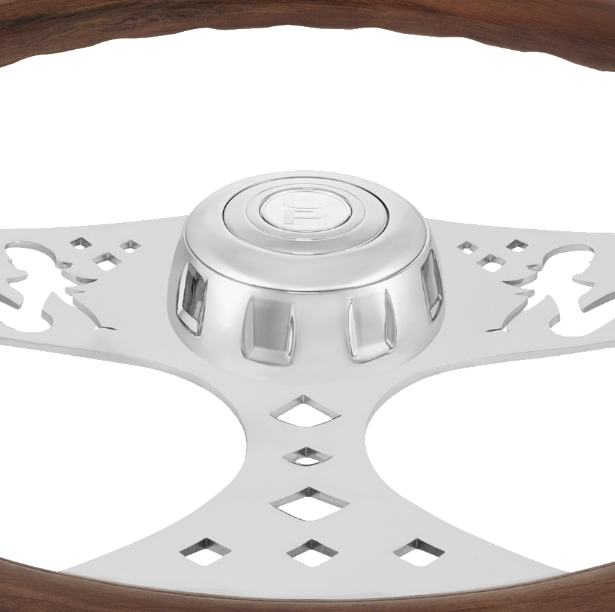 18 Inch Wood Steering Wheel with Chrome Lady Design Spokes (Copy)