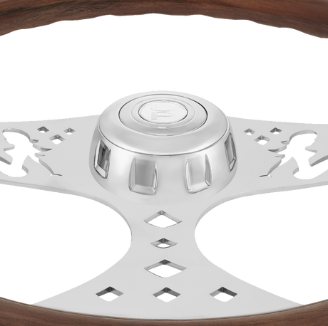 18 Inch Wood Steering Wheel with Chrome Lady Design Spokes (Copy)