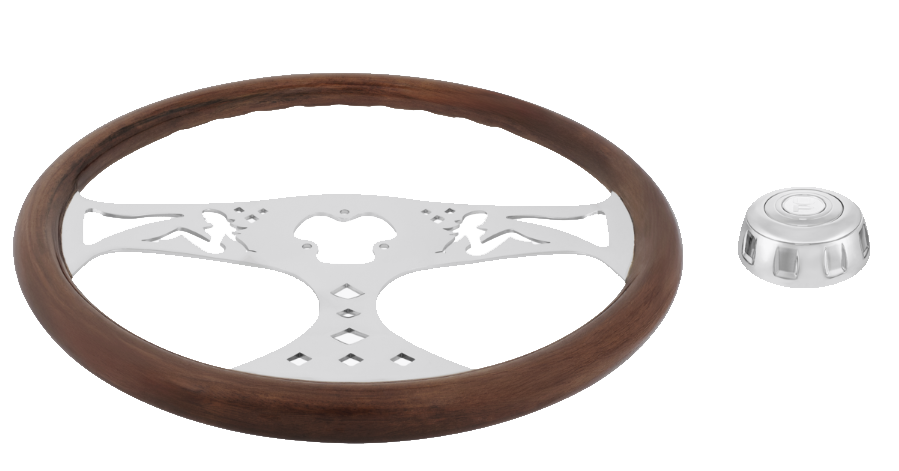 18 Inch Wood Steering Wheel with Chrome Lady Design Spokes (Copy)