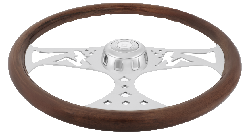 18 Inch Wood Steering Wheel with Chrome Lady Design Spokes (Copy)