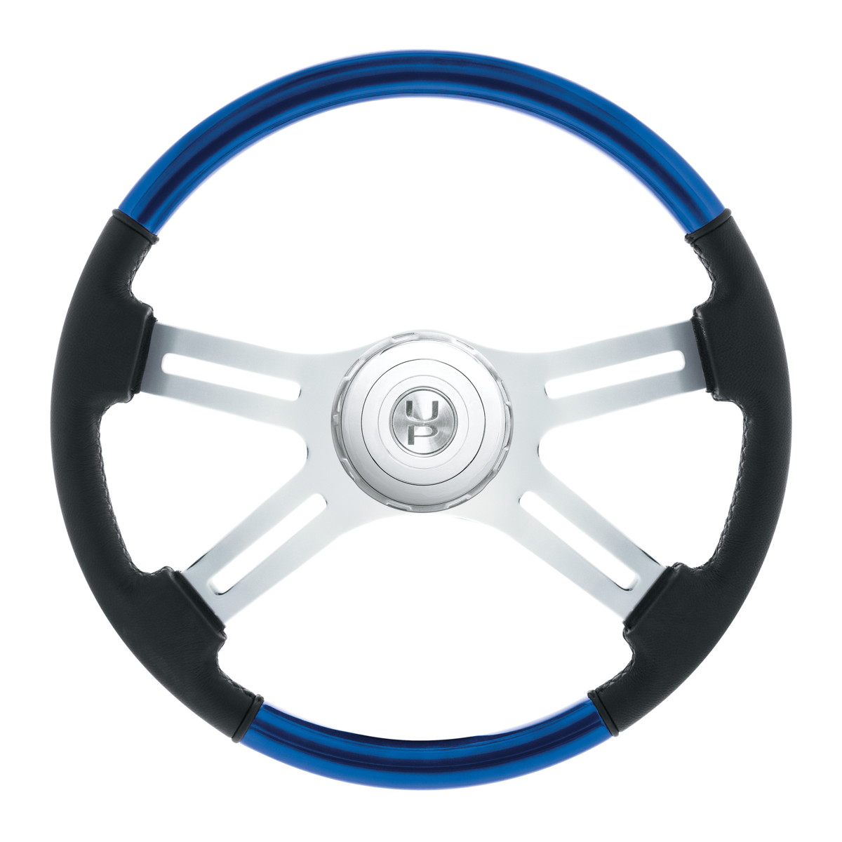 18" Leather & Wood Candy Color 4 Spoke Steering Wheel With Chrome Horn Bezel