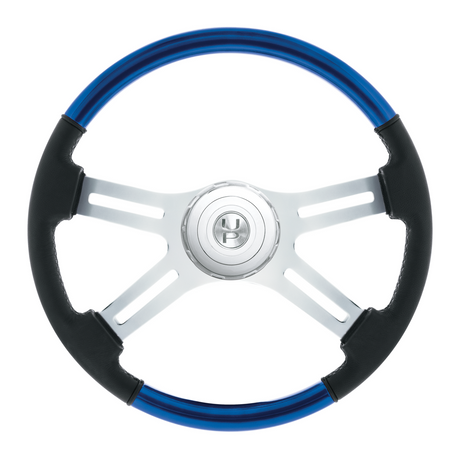 18" Leather & Wood Candy Color 4 Spoke Steering Wheel With Chrome Horn Bezel