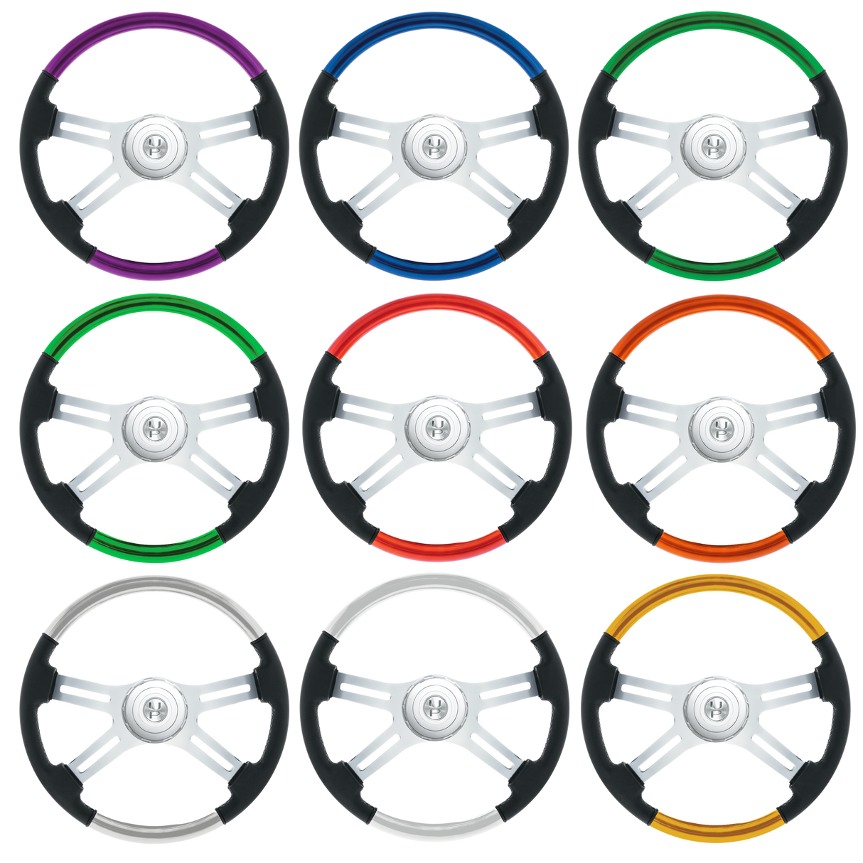 18" Leather & Wood Candy Color 4 Spoke Steering Wheel With Chrome Horn Bezel