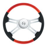 18" Leather & Wood Candy Color 4 Spoke Steering Wheel With Chrome Horn Bezel