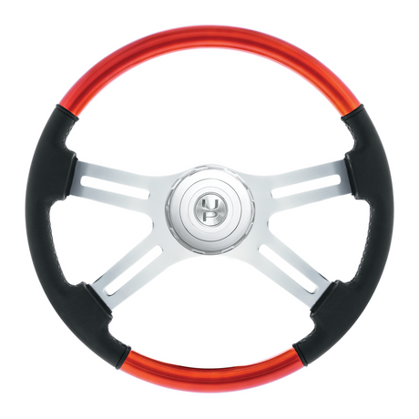 18" Leather & Wood Candy Color 4 Spoke Steering Wheel With Chrome Horn Bezel