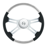 18" Leather & Wood Candy Color 4 Spoke Steering Wheel With Chrome Horn Bezel