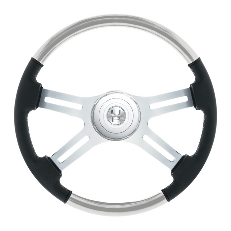18" Leather & Wood Candy Color 4 Spoke Steering Wheel With Chrome Horn Bezel