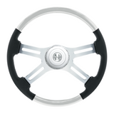 18" Leather & Wood Candy Color 4 Spoke Steering Wheel With Chrome Horn Bezel