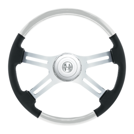 18" Leather & Wood Candy Color 4 Spoke Steering Wheel With Chrome Horn Bezel