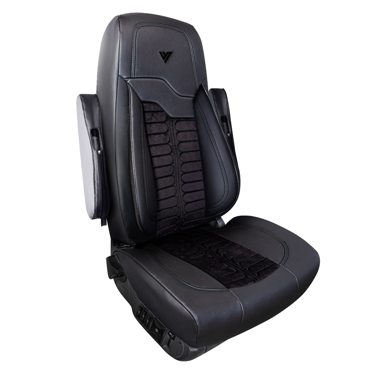 Freightliner Cascadia Low Back 31 Inches Faux Leather with Faux Suede Semi Truck Seat Cover – Black