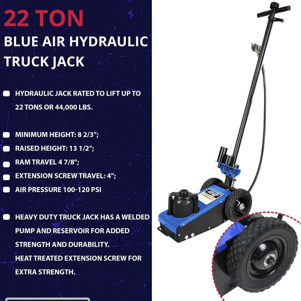 22 Ton Axle Jack - Air/Hydraulic Heavy Duty Truck