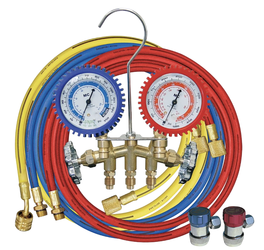 R134A 2-Way Brass Manifold Gauge Set With 72” Hoses & Couplers