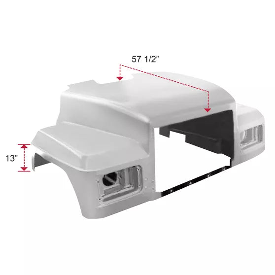 Mack RD 1991 And Newer - 57.5 Inch Fiberglass Hood With 13 Inch Fender