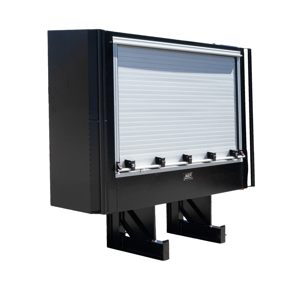 Black Aluminum Semi Truck Headache Rack with Roll-Up Door & Storage