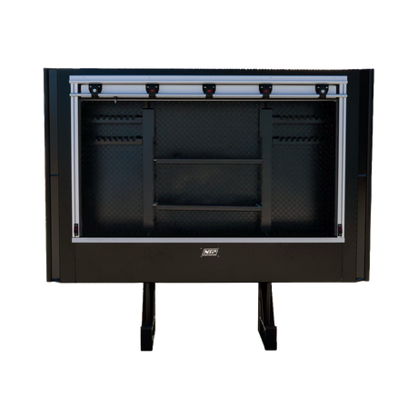 Black Aluminum Semi Truck Headache Rack with Roll-Up Door & Storage