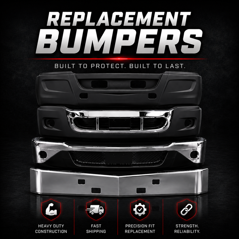 Replacement bumpers with text highlighting features on a dark background