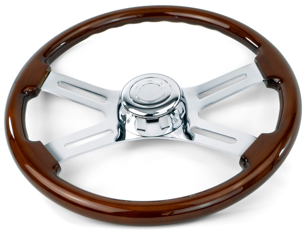 18 Inch Wood Steering Wheel with 4 Chrome Spokes