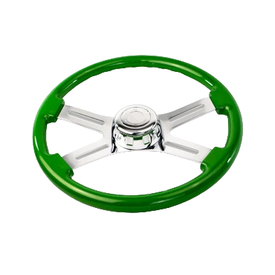 18 Inch Green Wood Steering Wheel with 4 Chrome Spokes