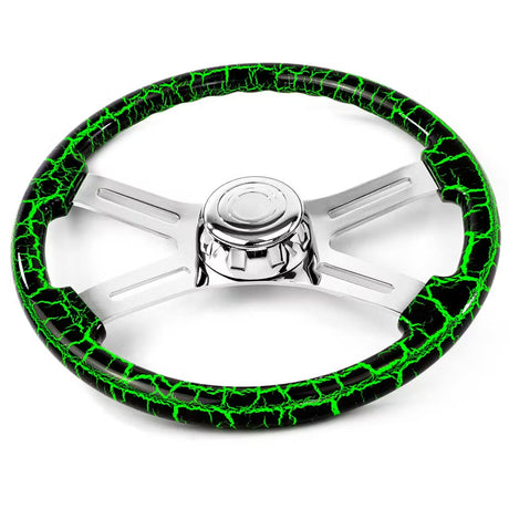 18 Inch Lightning Design Wood Steering Wheel With 4 Spoke Chrome Center