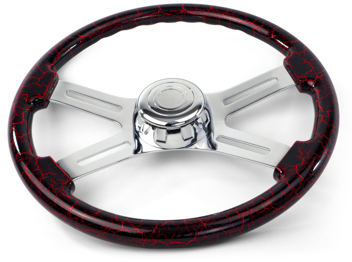 18 Inch Red Lightning Design Wood Steering Wheel