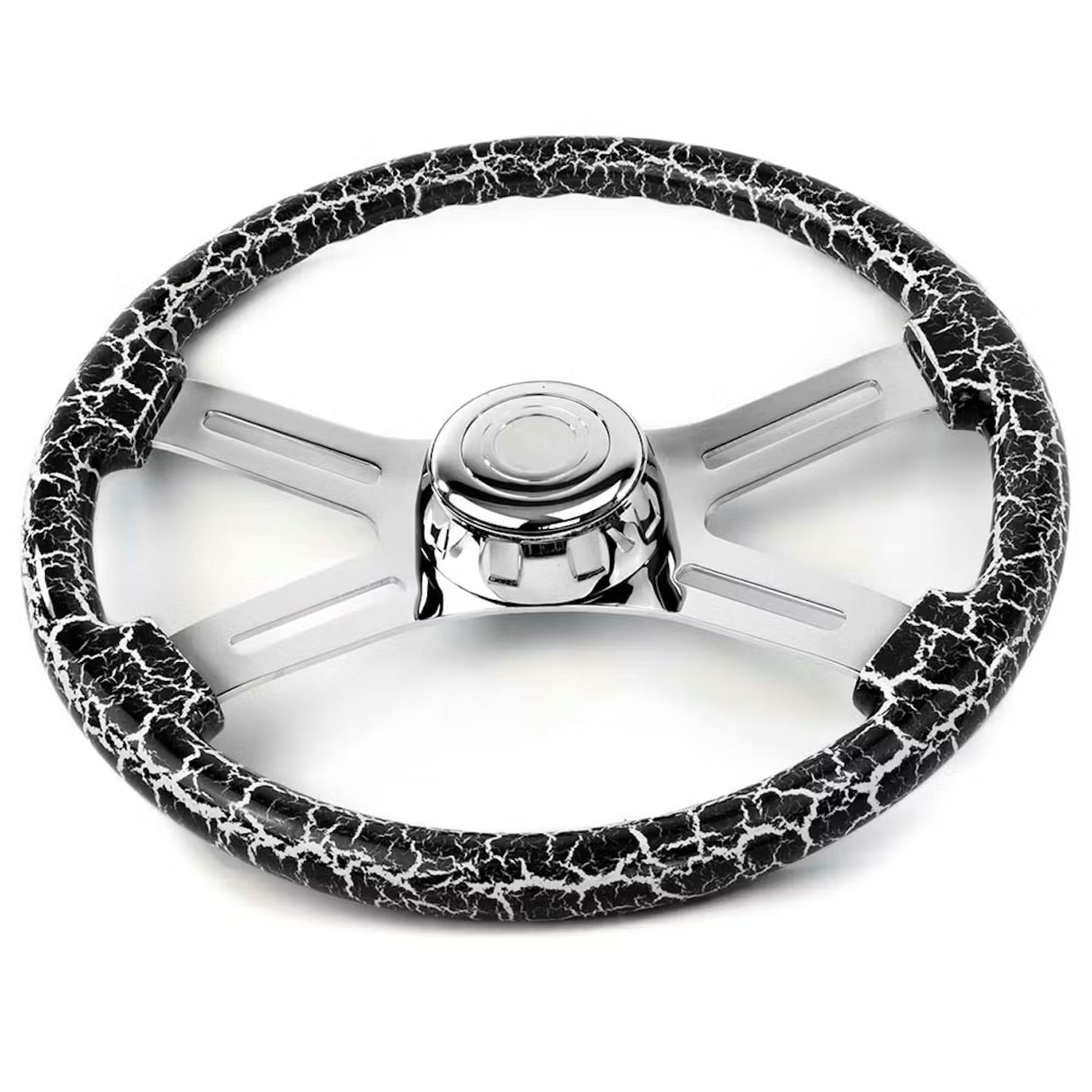18 Inch Lightning Design Wood Steering Wheel With 4 Spoke Chrome Center