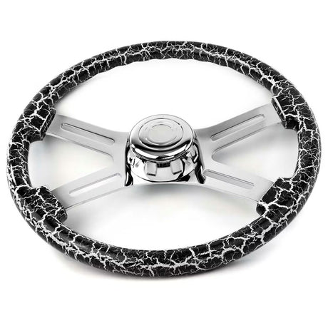 18 Inch Lightning Design Wood Steering Wheel With 4 Spoke Chrome Center