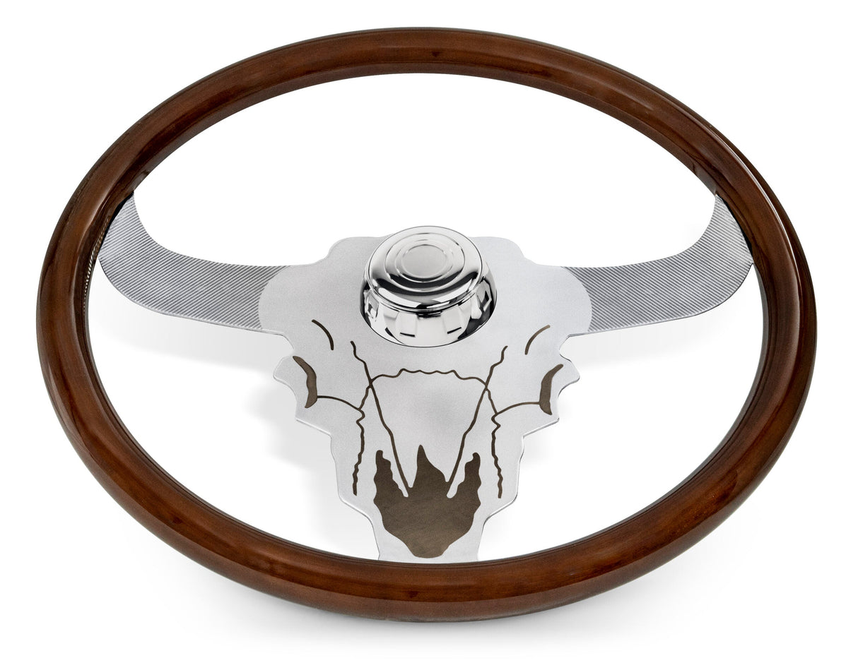 18 Inch Wood Steering Wheel with Chrome Buffalo Design