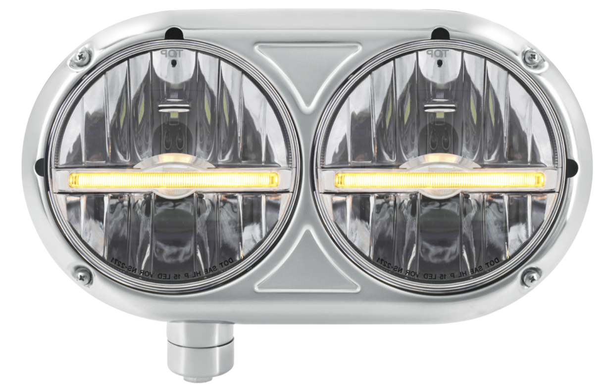 Peterbilt 359 - Stainless Steel Headlight Assembly & LED Headlights With LED Position Light