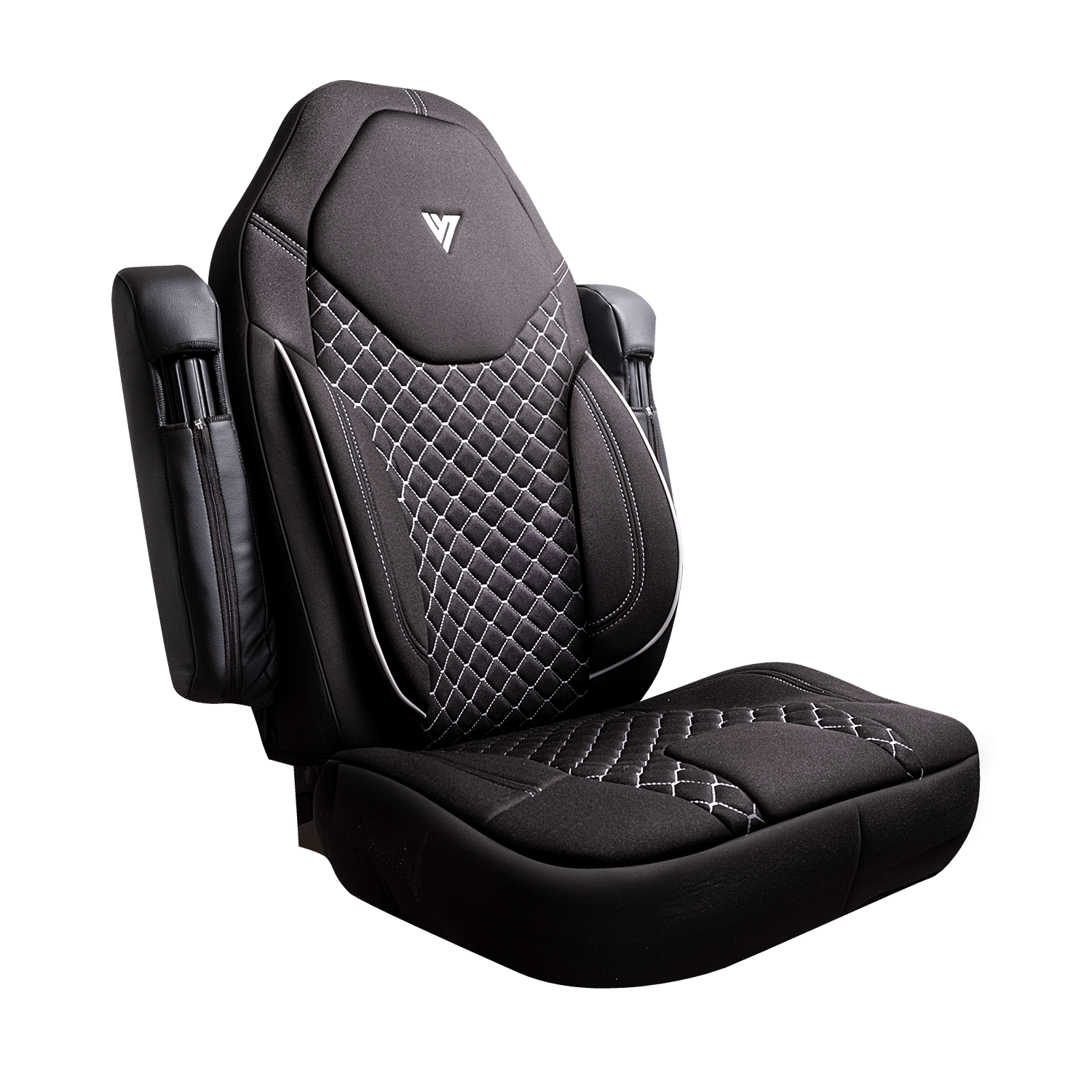 ALFA-WAYS Seat Cover Set For Freightliner Cascadia 125/116/126 (2014+) – Black Faux Leather/Corduroy