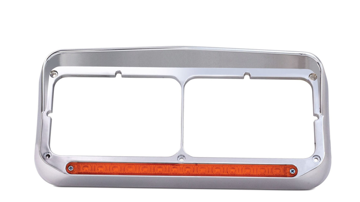 Rectangular Dual Headlight Bezel w/Visor & 14 Amber LED - HD Truck Source