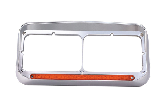 Rectangular Dual Headlight Bezel w/Visor & 14 Amber LED - HD Truck Source