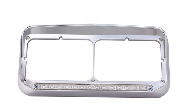 Rectangular Dual Headlight Bezel w/Visor & 14 Clear Amber LED - HD Truck Source