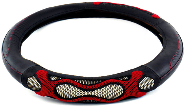Semi Truck 18 Inch Black - Red Waves Design Anti Slip Grip Steering Wheel Cover - HD Truck Source